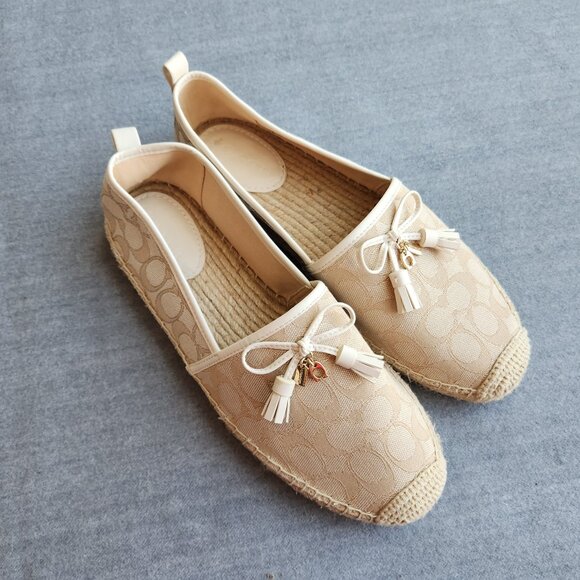 EUC Coach Carson Espadrille Signature Jacquard Slip-On Flat Jute-Foot Bed Beige - Picture 3 of 13